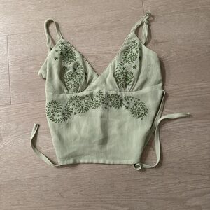 Princess Polly Sage Embroidered Crop Top